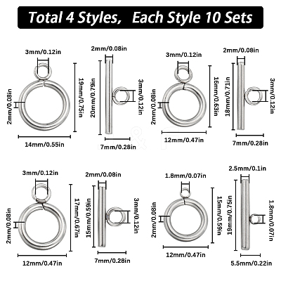 40Pcs 4 Styles 304 Stainless Steel Ring Toggle Clasps STAS-SC0007-38-1