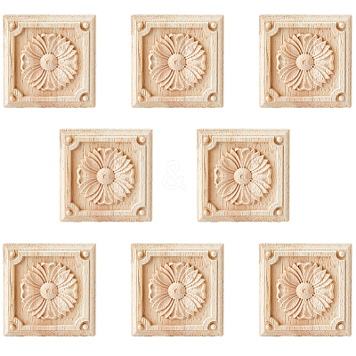 Square Wood Carved Floral Decorative Blocks WOOD-WH0124-160B-1