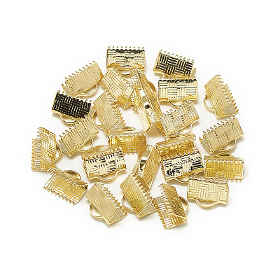 Brass Ribbon Crimp Ends X-KK-T032-146G-1