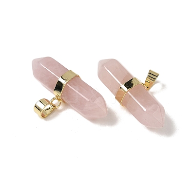 Natural Rose Quartz Double Terminal Pointed Pendants G-NH0001-15G-07-1