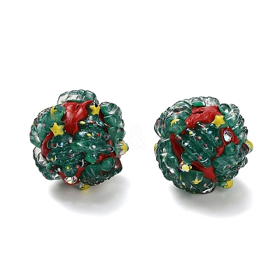 Christmas Theme Polymer Clay Rhinestone Beads with Resin RESI-Z045-01B-1
