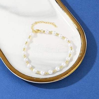 ABS Imitation Pearl Round Beads Bracelets for Women BJEW-M104-01G-1