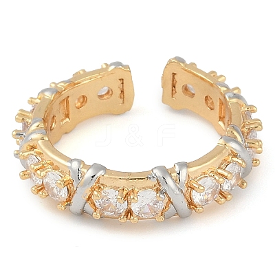 Letter X Brass Micro Pave Clear Cubic Zirconia Open Cuff Ring for Women RJEW-Q819-08G-1
