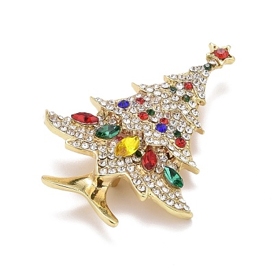Colorful Christmas Tree Rhinestone Brooch JEWB-A004-19G-1