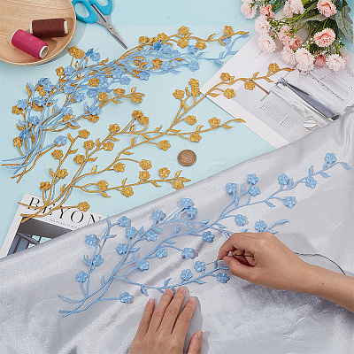 4Pcs 2 Colors Plum Blosssom Cotton Computerized Embroidery Iron on Patches PATC-GO0001-02-1