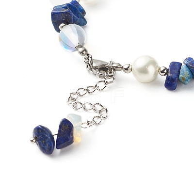 Natural Lapis Lazuli(Dyed) Chip Beaded Bracelet for Girl Women BJEW-TA00019-04-1