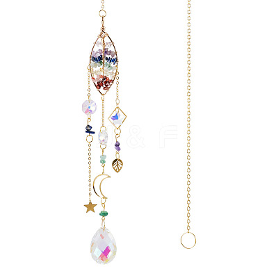 1Pc Wire Wrapped Alloy & Natural Mixed Stone Tree of Life Hanging Suncatchers HJEW-TA0001-46B-1