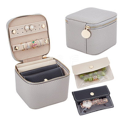 Portable Imitation Leather Jewelry Storage Zipper Boxs with 4 Insert Bags CON-WH0202-001D-1