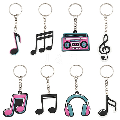 8 Pcs 8 Styles PVC Pendant Keychains KEYC-YW0001-25-1
