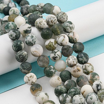 Natural Tree Agate Frosted Agate Round Gemstone Beads Strands G-O151-01-8mm-1
