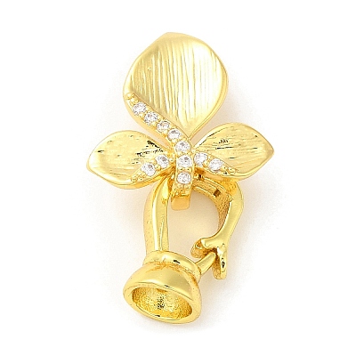 Rack Plating Brass Micro Pave Clear Cubic Zirconia Fold Over Clover Clasps KK-H447-04G-1