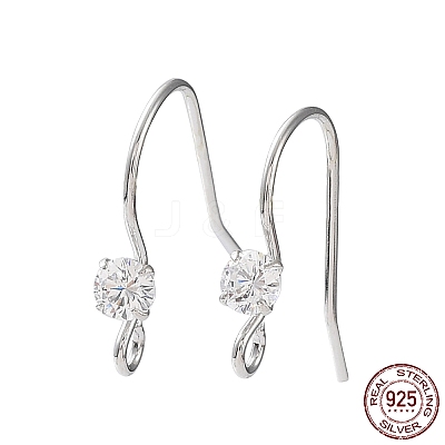 Rhodium Plated 925 Sterling Silver with Clear Cubic Zirconia Earring Hooks STER-G036-16P-1