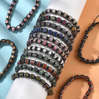 Adjustable Natural & Synthetic Gemstone and Non-magnetic Synthetic Hematite Braided Bead Bracelets BJEW-Z090-01-1
