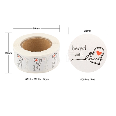 6 Rolls 3 Style Word Handmade with Love Self-Adhesive Kraft Paper Stickers DIY-LS0003-33-1