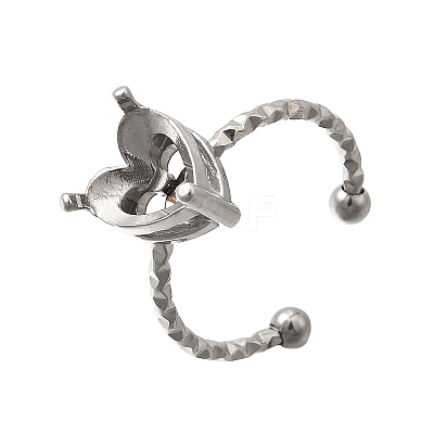 Heart 304 Stainless Steel Adjustable Cuff Ring Components STAS-H237-02H-P-1