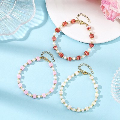 Handmade Nepalese Lampwork Cube and Natural Pearl Beaded Bracelets BJEW-JB14481-1