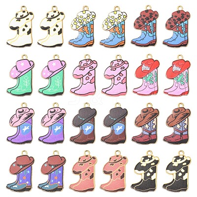 24Pcs 12 Styles Light Gold Alloy Printed Pendants FIND-YW0011-62-1