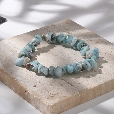 Natural Larimar Beaded Stretch Bracelets X-BJEW-JB02680-01-1