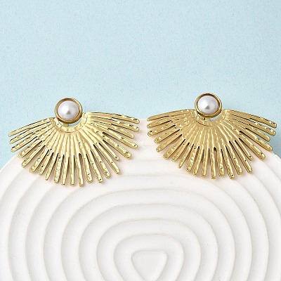 201 Stainless Steel ABS Plastic Pearl Stud Earrings EJEW-Z151-13G-08-1