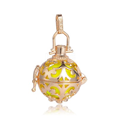 Golden Plated Brass Hollow Round Cage Pendants KK-J246-08G-1