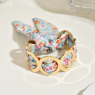 Floral Fabric Iron Cuff Bangles for Women FS-WG41D7B-06-1