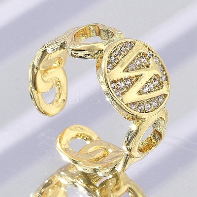 Brass Micro Pave Clear Cubic Zirconia Open Cuff Rings for Women RJEW-K289-02G-W-1