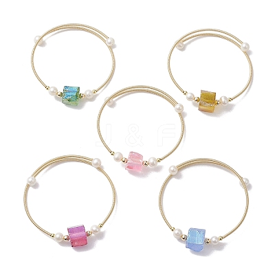 Electroplated Natural Quartz Beaded Cuff Bangle BJEW-JB10195-1