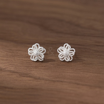 925 Sterling Silver Flower Stud Earrings EJEW-Q030-03S-1
