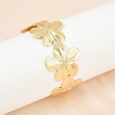 Brass Flower Cuff Bangles for Women BJEW-A090-01G-1