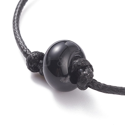 Natural Black Agate(Dyed & Heated) Disc Beaded Cord Bracelet BJEW-JB07686-03-1