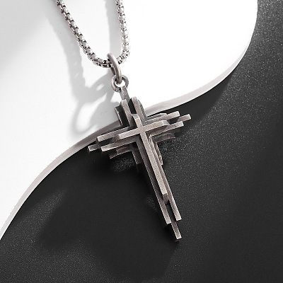 Religion Alloy Layered Cross Pendant Necklaces for Unisex WG392DA-01-1