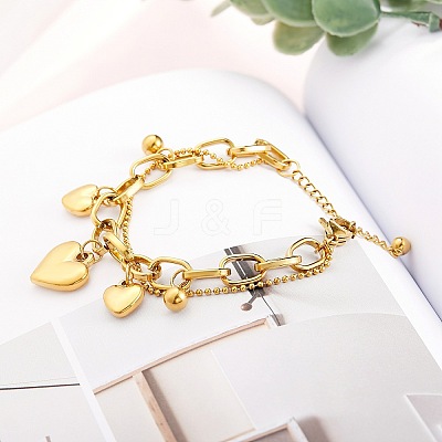 Stainless Steel Heart Charm Bracelets for Women BJEW-BB69676-I-1