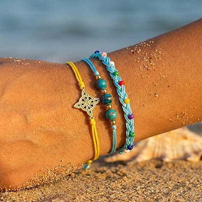 Summer Beach Style Adjustable Synthetic Green Turquoise Imperial Stone Beaded Bracelet Set UQ9789-2-1