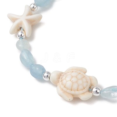 Natural Aquamarine & Synthetic Synthetic Turquoise Beads Braided Bead Bracelets BJEW-JB13275-01-1