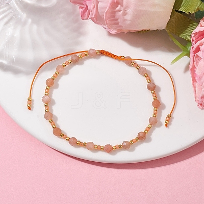 Adjustable Natural Sunstone & Glass Braided Bead Bracelet BJEW-JB10137-03-1