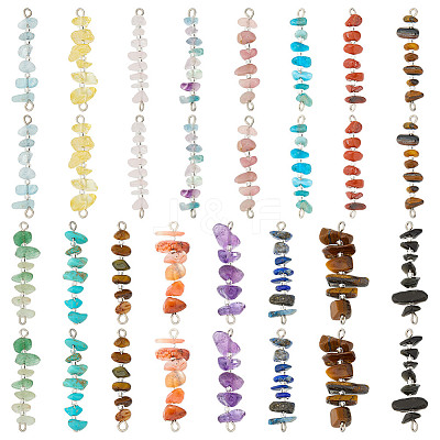 32Pcs 16 Styles Natural Chip Gemstone Beaded Connector Charms PALLOY-GO00060-1