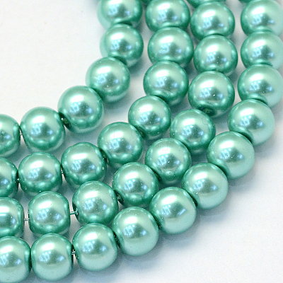 Baking Paint Pearlized Glass Pearl Round Bead Strands X-HY-Q330-8mm-32-1