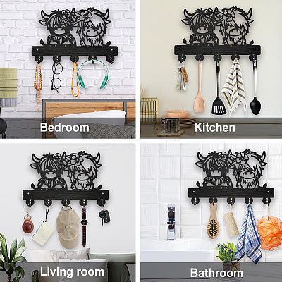 Wood & Iron Wall Mounted Hangers HJEW-WH0055-217-1