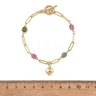 Brass Heart Charm Bracelets BJEW-JB13880-1