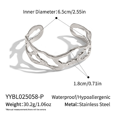 Hollow Out 304 Stainless Steel Cuff Bangles for Women AP7431-2-1