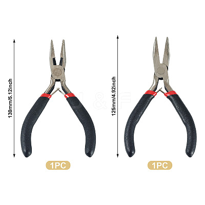 2Pcs 2 Styles Carbon Steel Chain Nose Pliers for Jewelry Making Supplies TOOL-TADJ0001-07-1