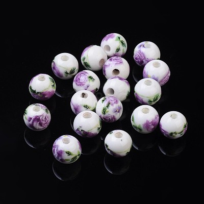Orchid Flower Handmade Printed Porcelain Ceramic Beads X-PORC-Q199-10mm-01-1