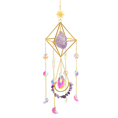 Geometric Natural Raw Amethyst Suncatchers LS-DJEW-PW0007-01H-1