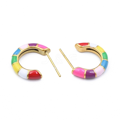 Enamel C-shape Stud Earrings EJEW-N052-05D-1