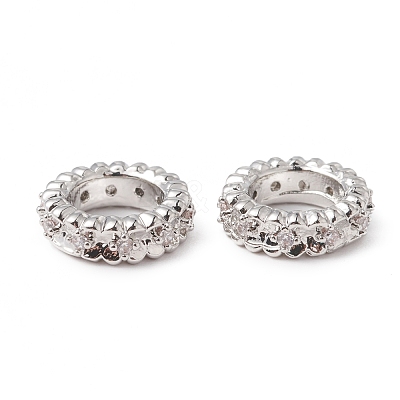 Brass Micro Pave Cubic Zirconia Rondelle European Beads KK-F835-22P-1