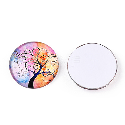 Half Round/Dome Tree Pattern Glass Flatback Cabochons for DIY Projects GGLA-Q037-25mm-M28-09-1
