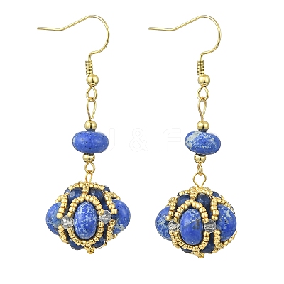 Glass Seed Bead and Synthetic Imperial Jasper Dangle Earrings EJEW-MZ00743-01-1