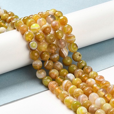 Natural Striped Agate/Banded Agate Beads Strands G-A246-8mm-01-1