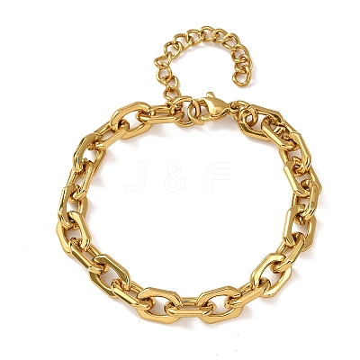 304 Stainless Steel Rectangle Link Chain Bracelets for Women BJEW-F536-17G-1