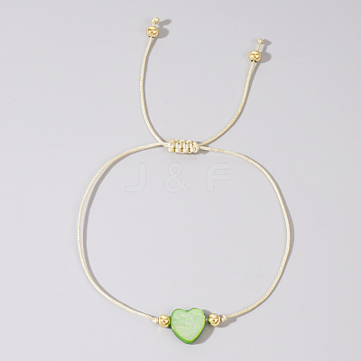 Adjustable Rainbow Dyed Shell Heart Braided Bead Bracelets for Women JE7458-6-1